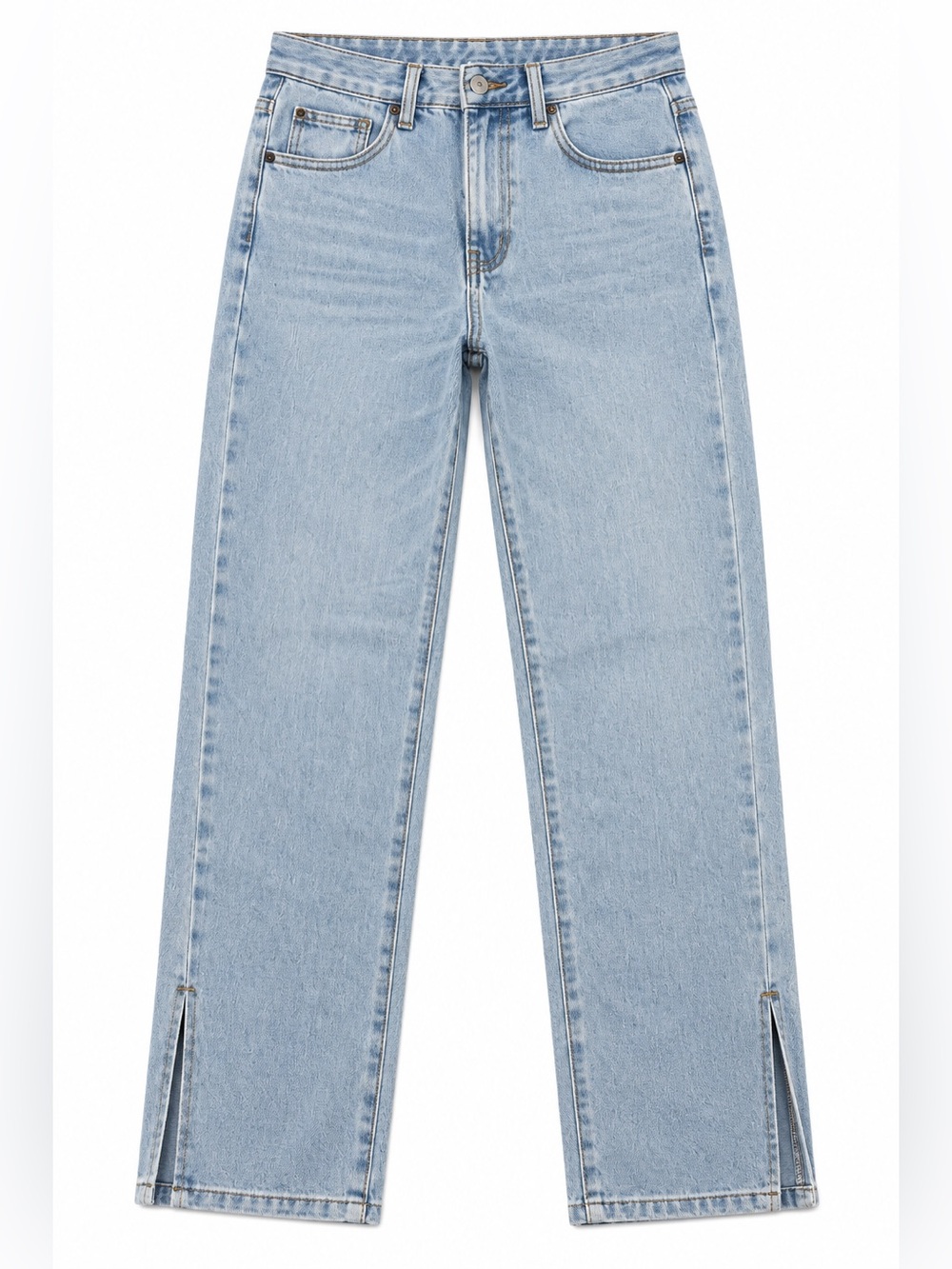 PrettyLittleThing Petite Light Wash Split Hem Straight Leg Jeans US 00 NWT